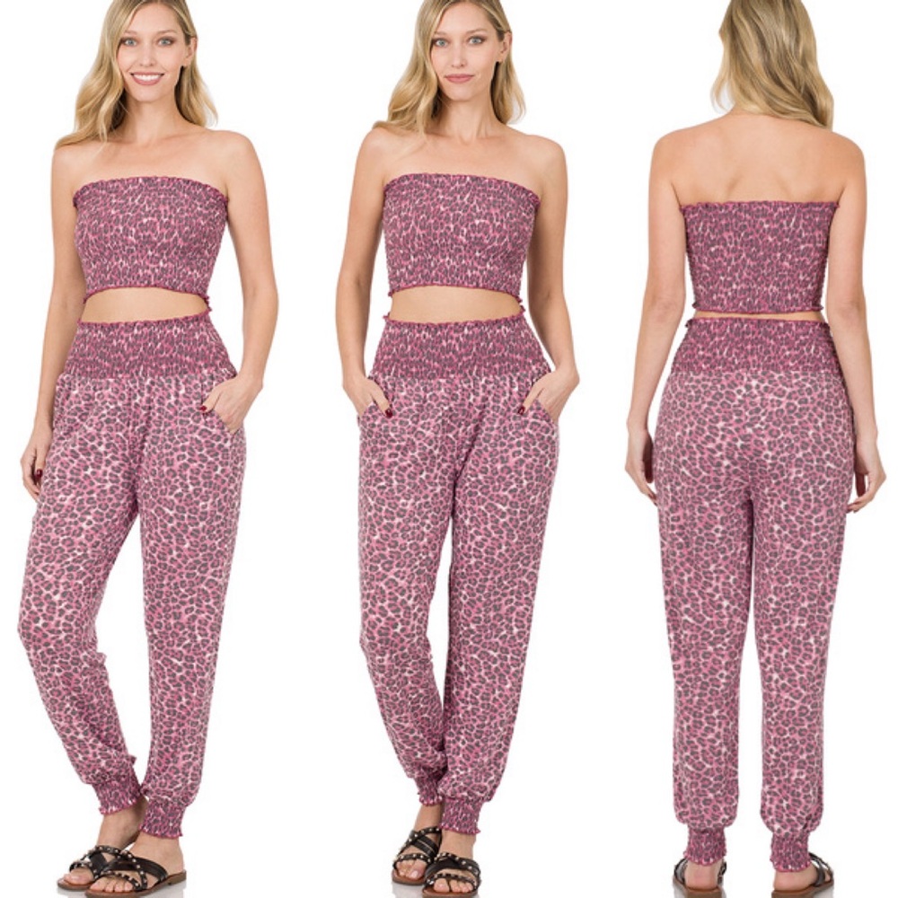 Zenana Outfitters Pink Leopard Print Jumpsuit NWOT